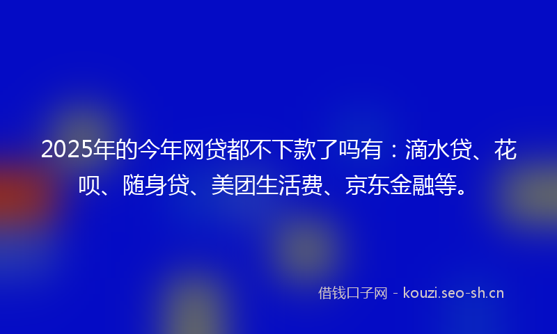 2025年的今年网贷都不下款了吗有：滴水贷、花呗、随身贷、美团生活费、京东金融等。