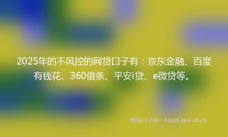2025年的不风控的网贷口子有：京东金融、百度有钱花、360借条、平安i贷、e微贷等。