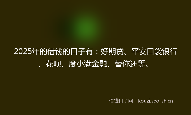 2025年的借钱的口子有：好期贷、平安口袋银行、花呗、度小满金融、替你还等。