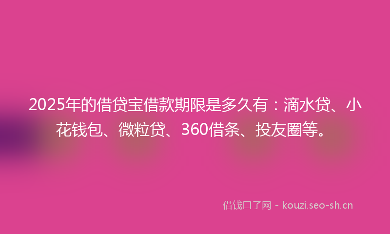 2025年的借贷宝借款期限是多久有：滴水贷、小花钱包、微粒贷、360借条、投友圈等。