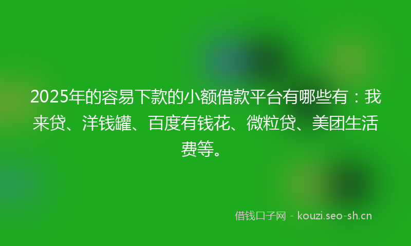 2025年的容易下款的小额借款平台有哪些有：我来贷、洋钱罐、百度有钱花、微粒贷、美团生活费等。