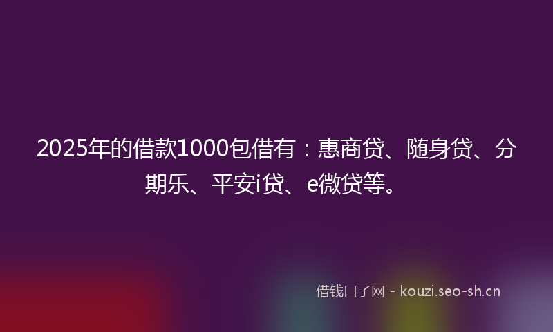 2025年的借款1000包借有：惠商贷、随身贷、分期乐、平安i贷、e微贷等。