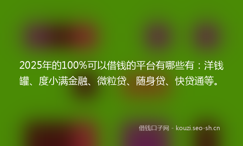 2025年的100%可以借钱的平台有哪些有：洋钱罐、度小满金融、微粒贷、随身贷、快贷通等。