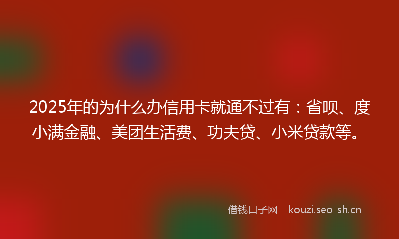 2025年的为什么办信用卡就通不过有：省呗、度小满金融、美团生活费、功夫贷、小米贷款等。