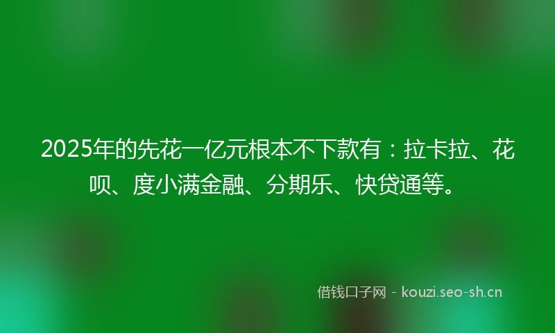 2025年的先花一亿元根本不下款有：拉卡拉、花呗、度小满金融、分期乐、快贷通等。