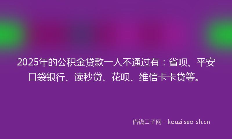 2025年的公积金贷款一人不通过有：省呗、平安口袋银行、读秒贷、花呗、维信卡卡贷等。