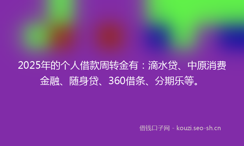 2025年的个人借款周转金有：滴水贷、中原消费金融、随身贷、360借条、分期乐等。