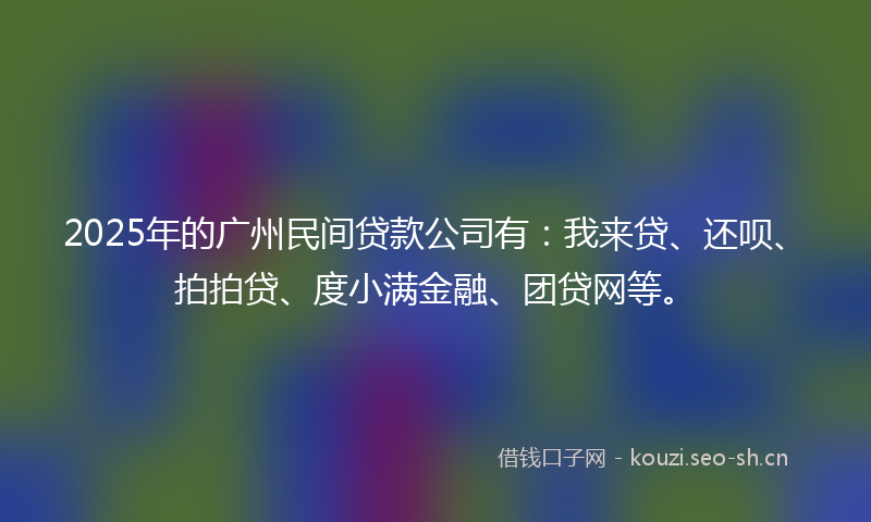 2025年的广州民间贷款公司有：我来贷、还呗、拍拍贷、度小满金融、团贷网等。