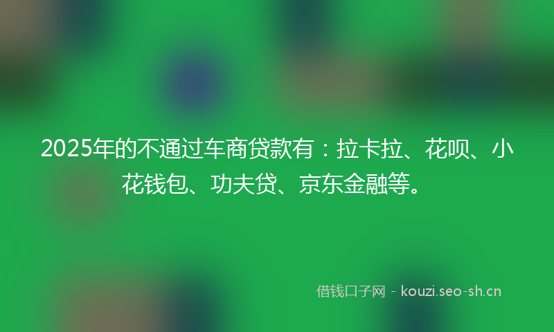 2025年的不通过车商贷款有：拉卡拉、花呗、小花钱包、功夫贷、京东金融等。