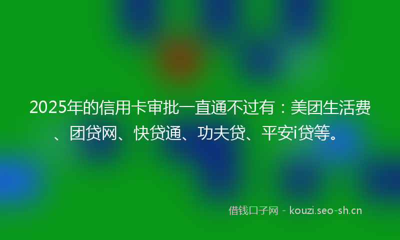 2025年的信用卡审批一直通不过有：美团生活费、团贷网、快贷通、功夫贷、平安i贷等。