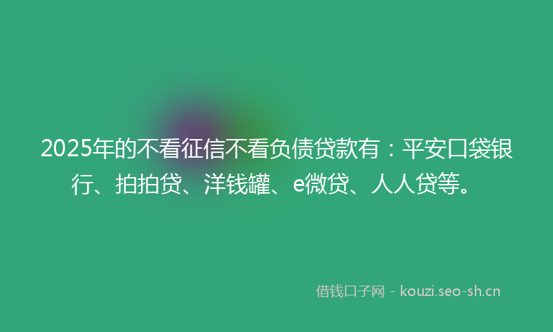 2025年的不看征信不看负债贷款有：平安口袋银行、拍拍贷、洋钱罐、e微贷、人人贷等。