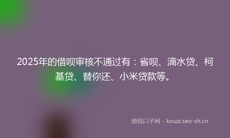 2025年的借呗审核不通过有：省呗、滴水贷、柯基贷、替你还、小米贷款等。