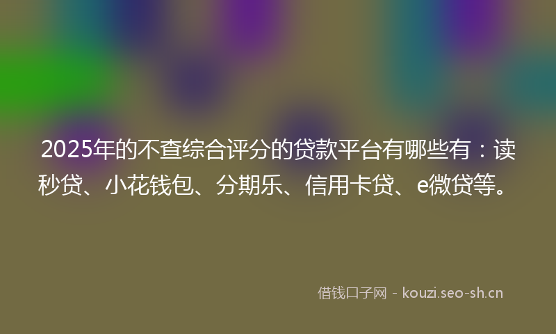2025年的不查综合评分的贷款平台有哪些有：读秒贷、小花钱包、分期乐、信用卡贷、e微贷等。