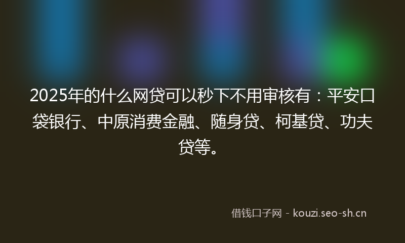 2025年的什么网贷可以秒下不用审核有：平安口袋银行、中原消费金融、随身贷、柯基贷、功夫贷等。