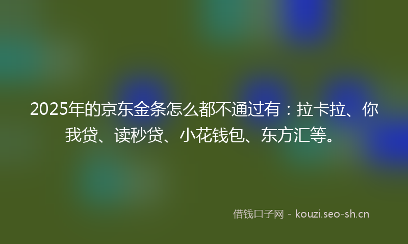 2025年的京东金条怎么都不通过有：拉卡拉、你我贷、读秒贷、小花钱包、东方汇等。