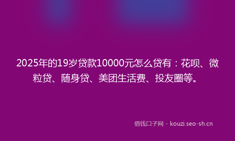 2025年的19岁贷款10000元怎么贷有：花呗、微粒贷、随身贷、美团生活费、投友圈等。