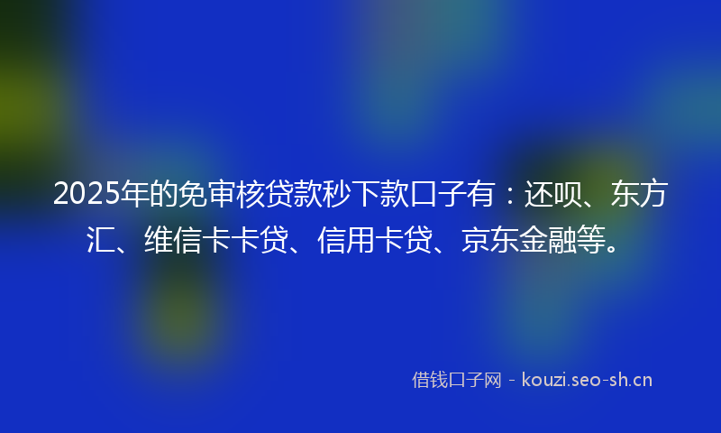 2025年的免审核贷款秒下款口子有：还呗、东方汇、维信卡卡贷、信用卡贷、京东金融等。