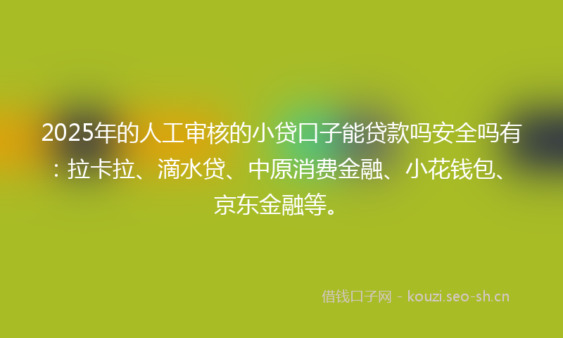 2025年的人工审核的小贷口子能贷款吗安全吗有：拉卡拉、滴水贷、中原消费金融、小花钱包、京东金融等。