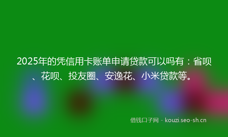 2025年的凭信用卡账单申请贷款可以吗有：省呗、花呗、投友圈、安逸花、小米贷款等。
