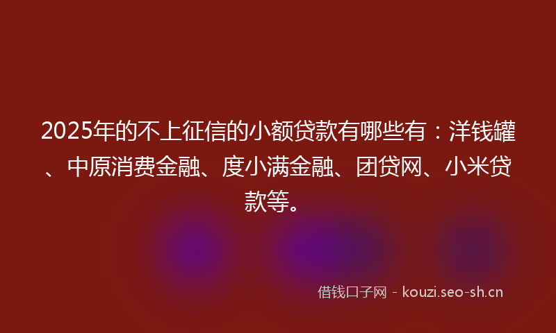 2025年的不上征信的小额贷款有哪些有：洋钱罐、中原消费金融、度小满金融、团贷网、小米贷款等。