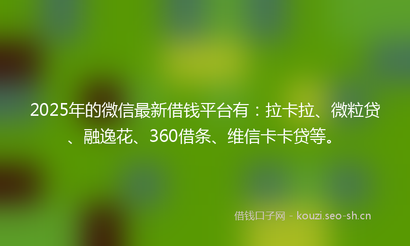 2025年的微信最新借钱平台有：拉卡拉、微粒贷、融逸花、360借条、维信卡卡贷等。