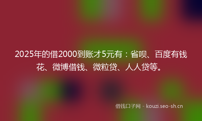 2025年的借2000到账才5元有：省呗、百度有钱花、微博借钱、微粒贷、人人贷等。