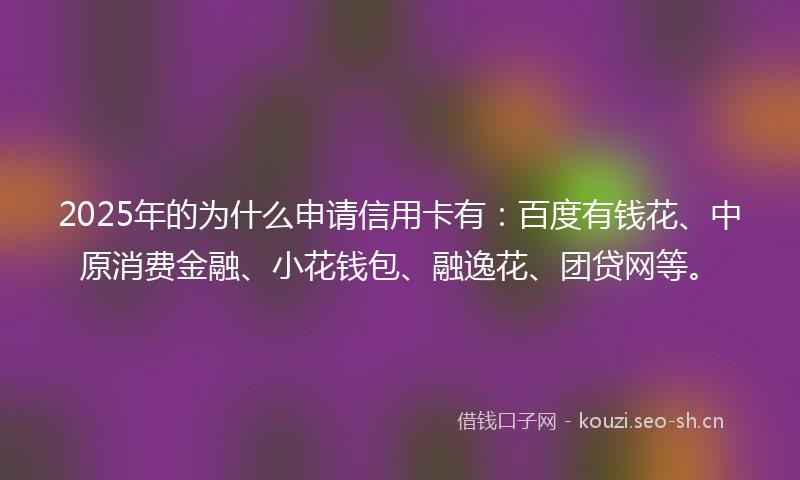 2025年的为什么申请信用卡有：百度有钱花、中原消费金融、小花钱包、融逸花、团贷网等。