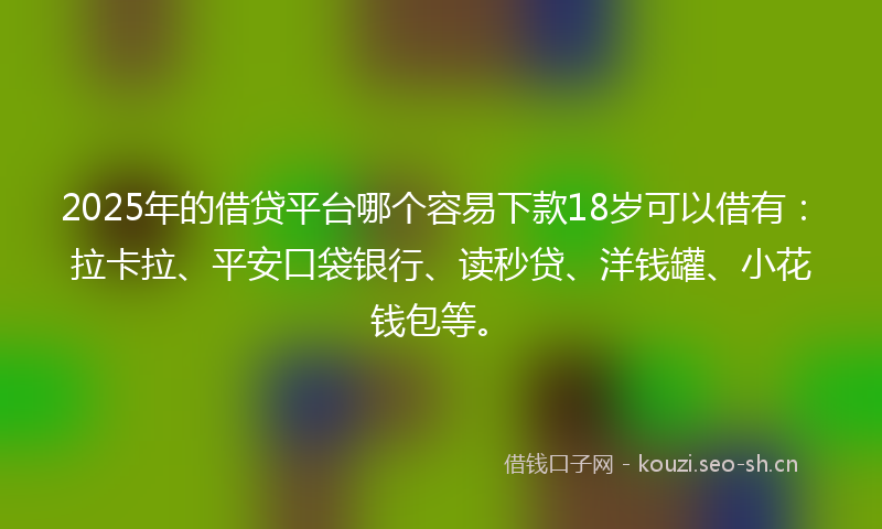 2025年的借贷平台哪个容易下款18岁可以借有：拉卡拉、平安口袋银行、读秒贷、洋钱罐、小花钱包等。