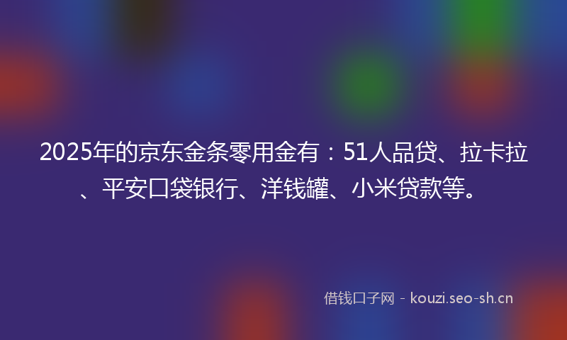 2025年的京东金条零用金有：51人品贷、拉卡拉、平安口袋银行、洋钱罐、小米贷款等。