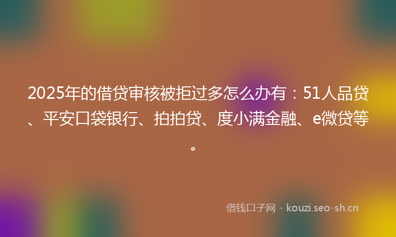 2025年的借贷审核被拒过多怎么办有：51人品贷、平安口袋银行、拍拍贷、度小满金融、e微贷等。