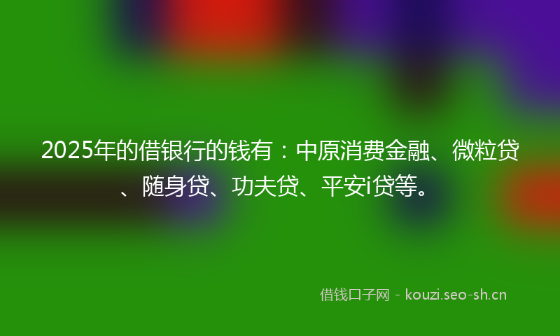 2025年的借银行的钱有：中原消费金融、微粒贷、随身贷、功夫贷、平安i贷等。