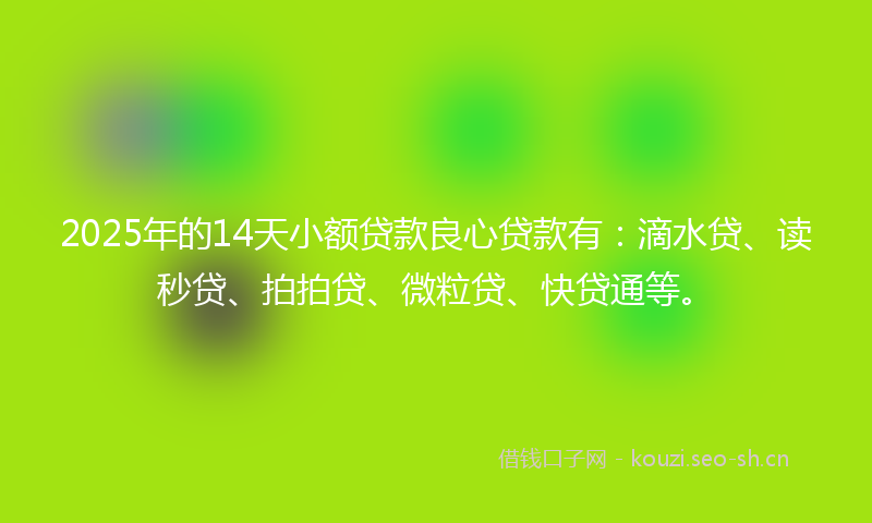2025年的14天小额贷款良心贷款有：滴水贷、读秒贷、拍拍贷、微粒贷、快贷通等。