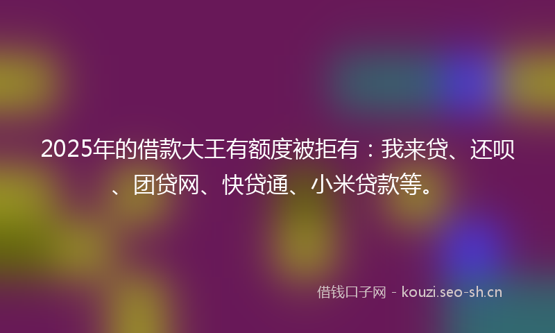 2025年的借款大王有额度被拒有：我来贷、还呗、团贷网、快贷通、小米贷款等。