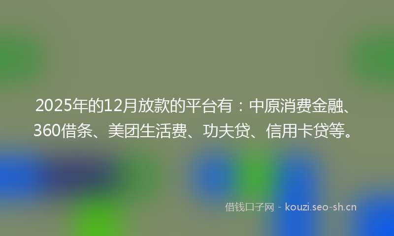 2025年的12月放款的平台有：中原消费金融、360借条、美团生活费、功夫贷、信用卡贷等。