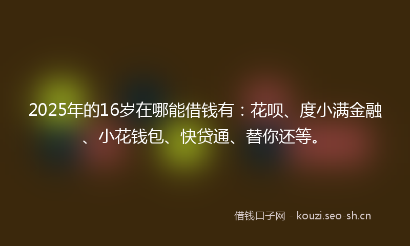 2025年的16岁在哪能借钱有：花呗、度小满金融、小花钱包、快贷通、替你还等。