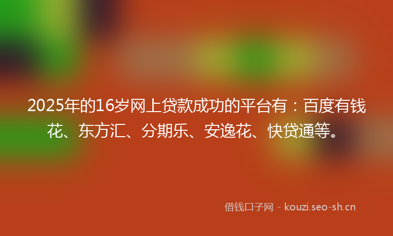 2025年的16岁网上贷款成功的平台有:百度有钱花、东方汇、分期乐、安逸花、快贷通等。