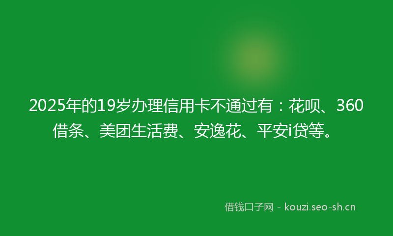 2025年的19岁办理信用卡不通过有：花呗、360借条、美团生活费、安逸花、平安i贷等。