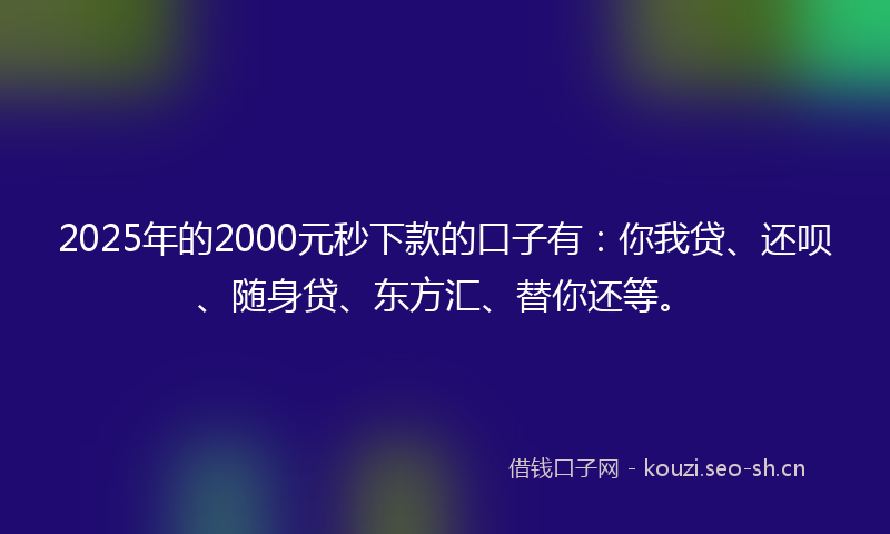 2025年的2000元秒下款的口子有：你我贷、还呗、随身贷、东方汇、替你还等。