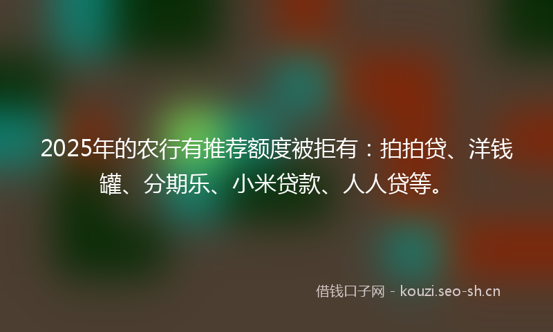 2025年的农行有推荐额度被拒有:拍拍贷、洋钱罐、分期乐、小米贷款、人人贷等。
