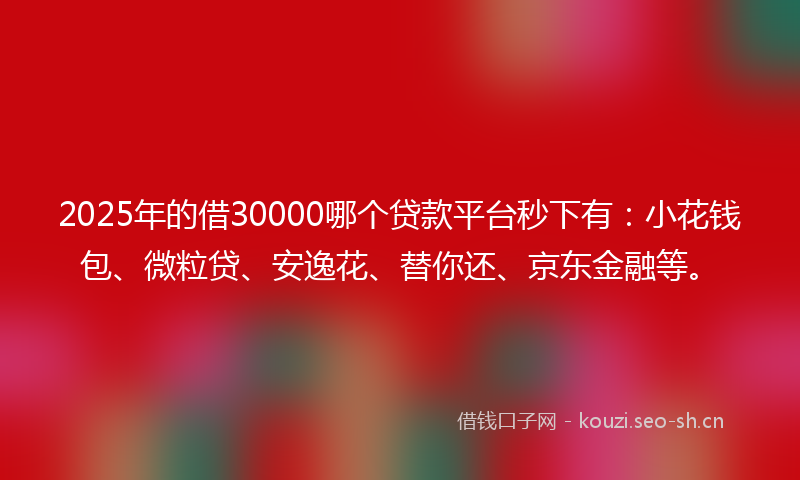 2025年的借30000哪个贷款平台秒下有:小花钱包、微粒贷、安逸花、替你还、京东金融等。