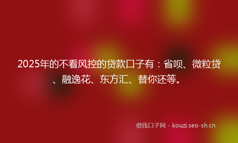 2025年的不看风控的贷款口子有：省呗、微粒贷、融逸花、东方汇、替你还等。