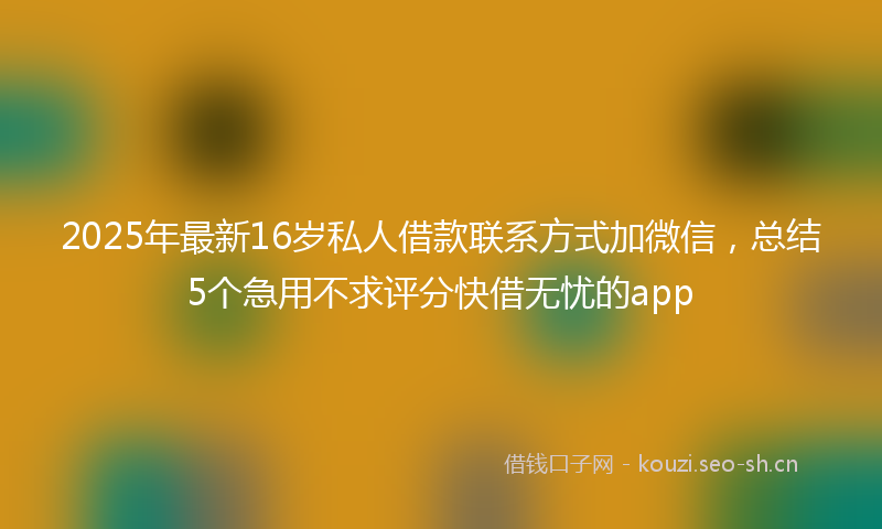 2025年最新16岁私人借款联系方式加微信，总结5个急用不求评分快借无忧的app