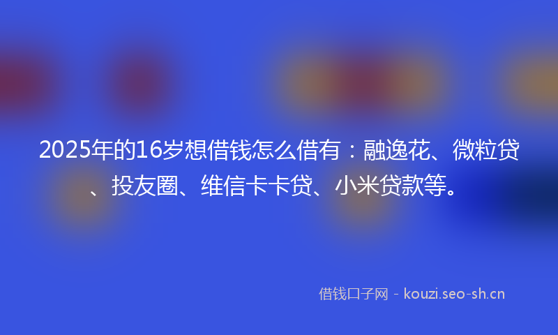 2025年的16岁想借钱怎么借有：融逸花、微粒贷、投友圈、维信卡卡贷、小米贷款等。
