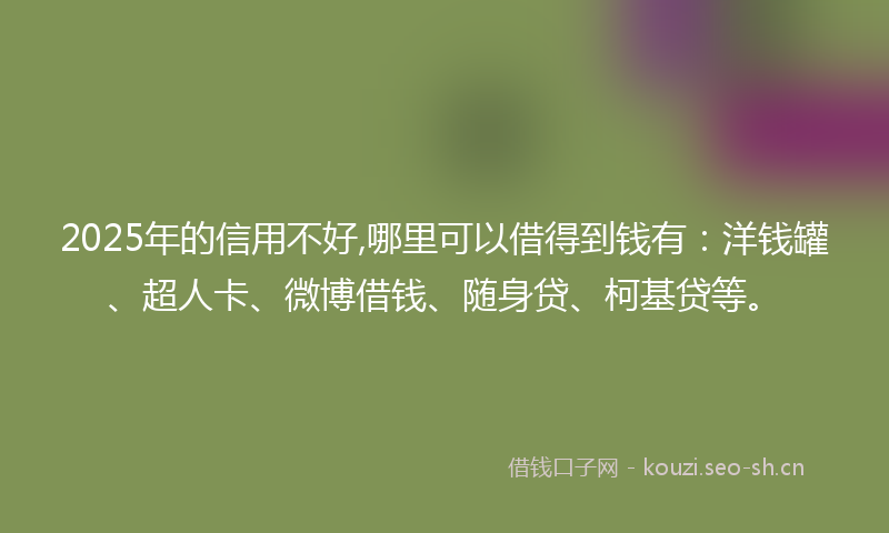 2025年的信用不好,哪里可以借得到钱有：洋钱罐、超人卡、微博借钱、随身贷、柯基贷等。