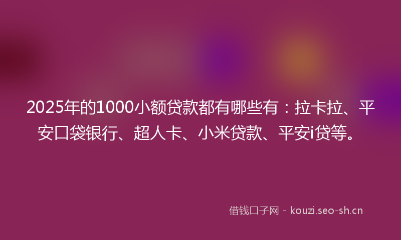2025年的1000小额贷款都有哪些有：拉卡拉、平安口袋银行、超人卡、小米贷款、平安i贷等。