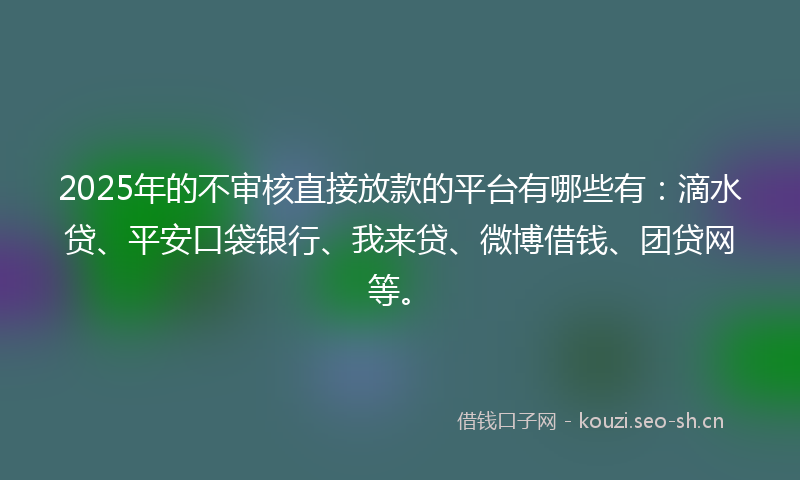 2025年的不审核直接放款的平台有哪些有：滴水贷、平安口袋银行、我来贷、微博借钱、团贷网等。
