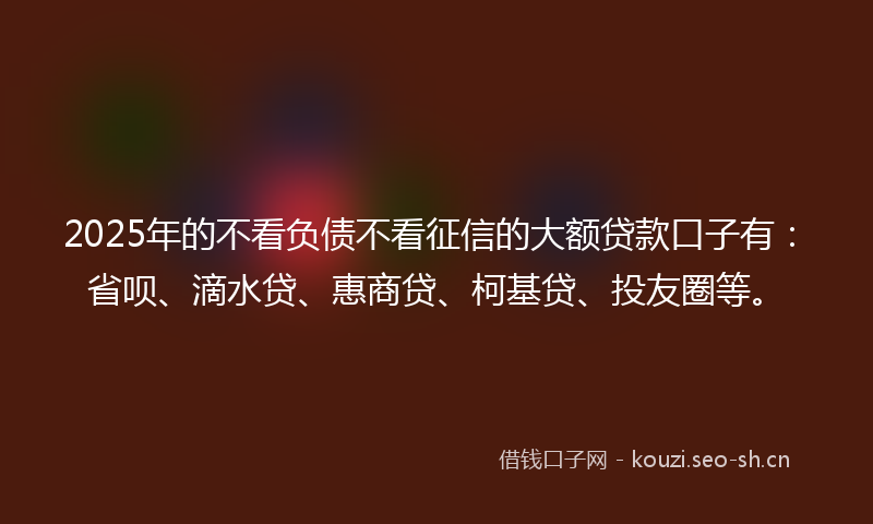 2025年的不看负债不看征信的大额贷款口子有：省呗、滴水贷、惠商贷、柯基贷、投友圈等。