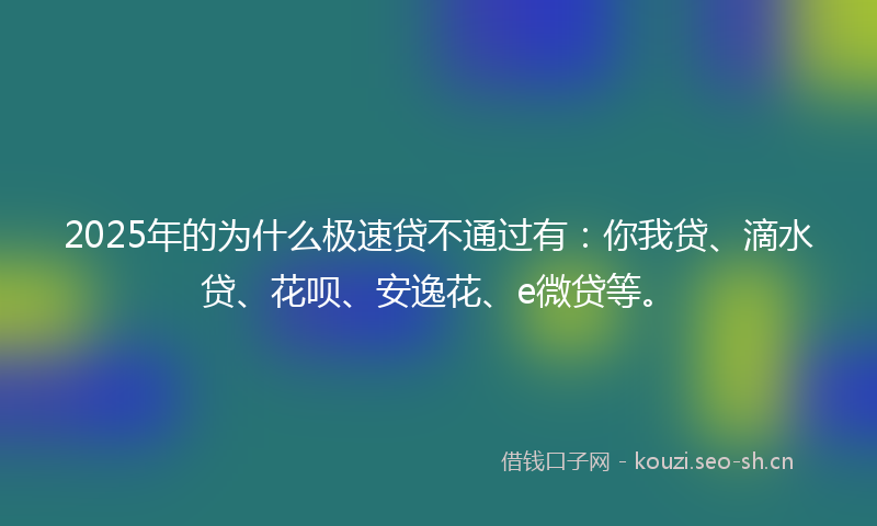 2025年的为什么极速贷不通过有：你我贷、滴水贷、花呗、安逸花、e微贷等。