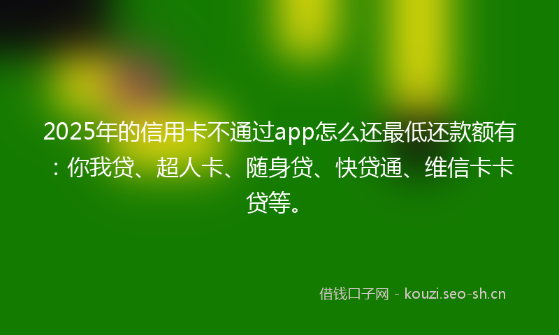 2025年的信用卡不通过app怎么还最低还款额有：你我贷、超人卡、随身贷、快贷通、维信卡卡贷等。