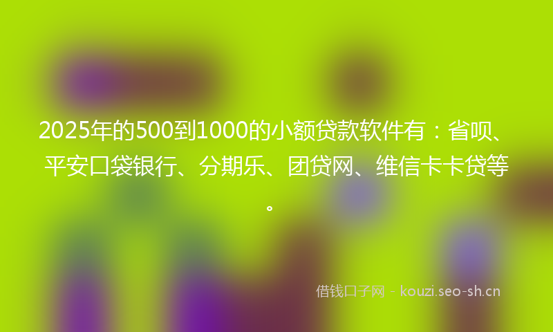 2025年的500到1000的小额贷款软件有：省呗、平安口袋银行、分期乐、团贷网、维信卡卡贷等。